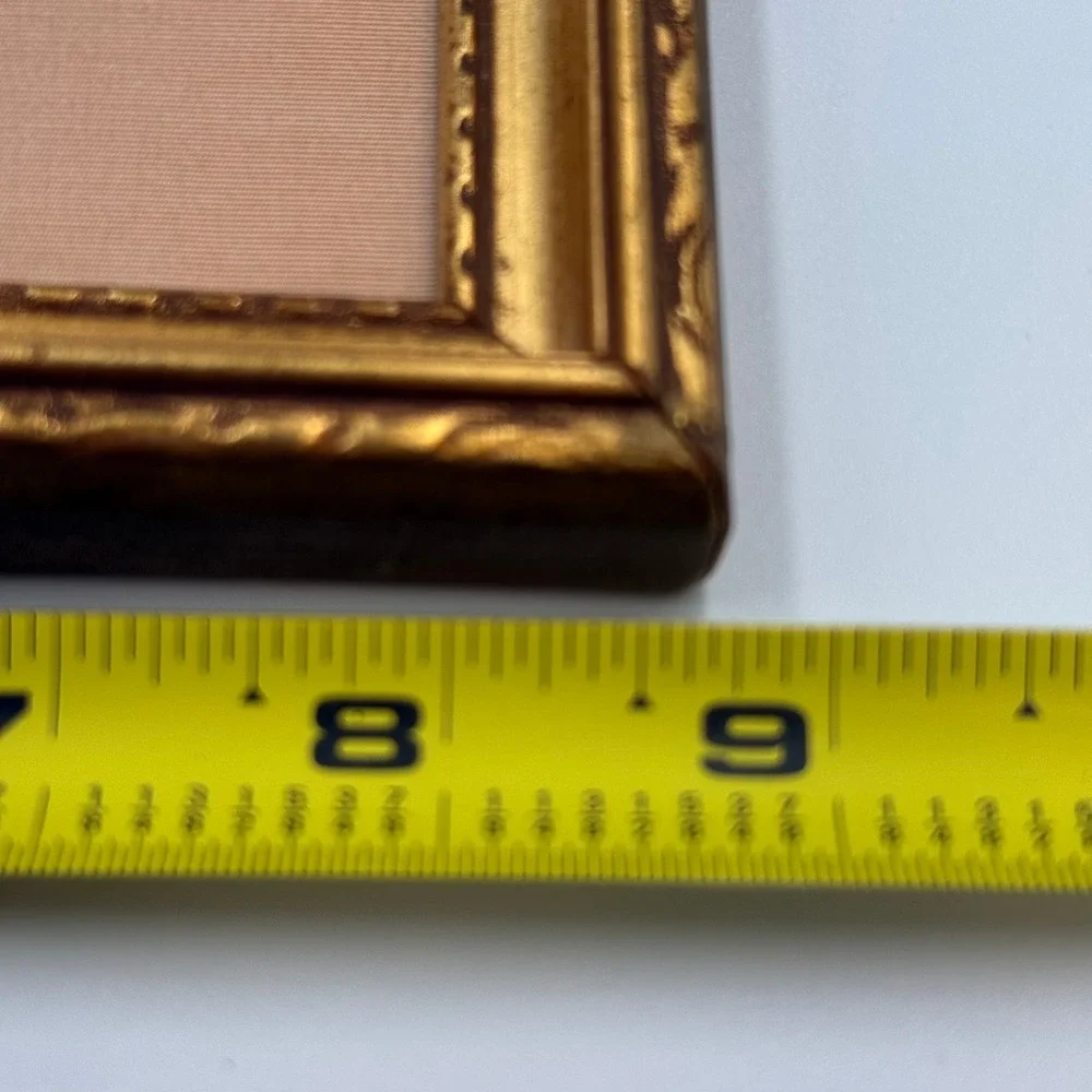 Vintage Ornate Gold Picture Frame Pink Fabric Oval Mat 7.5x8.5 Wall Decor